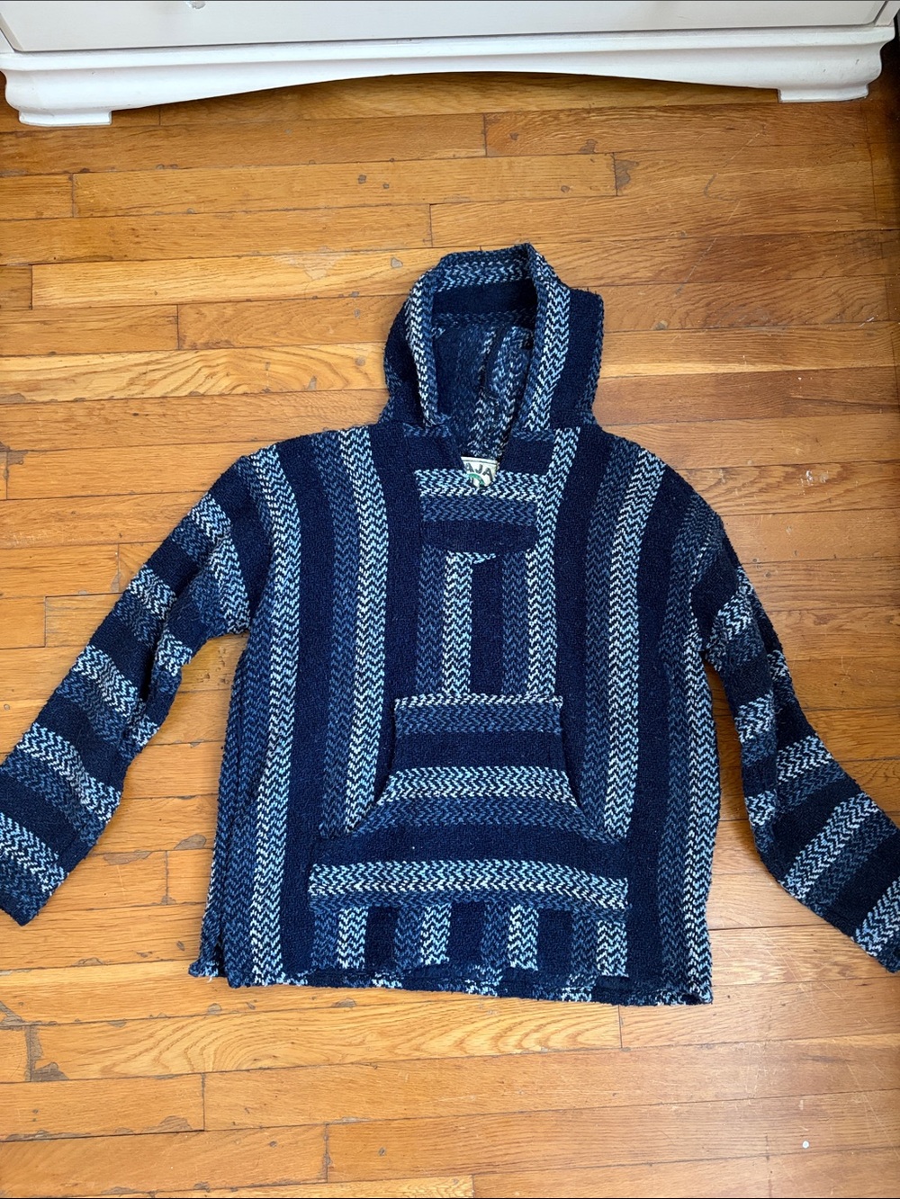 Unisex Navy Blue Striped Hooded Baja